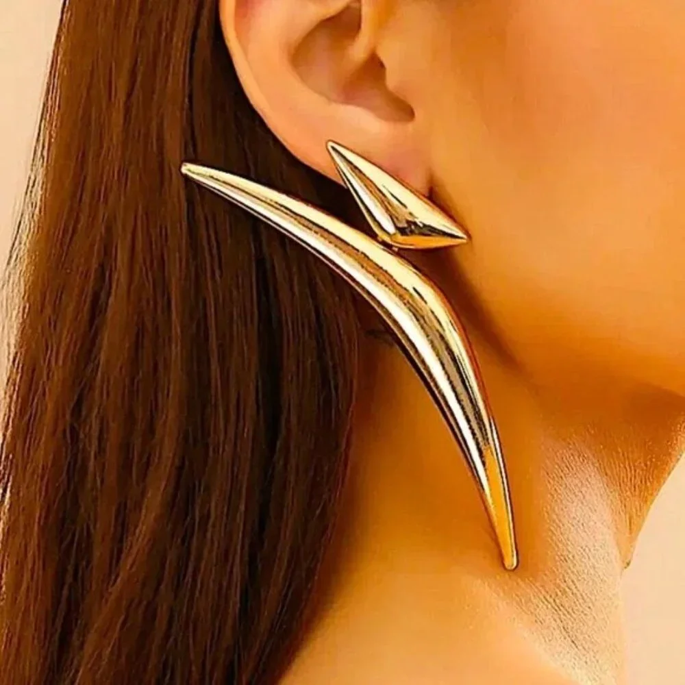 Exaggerated Gold Spiked Earrings, Oversized,, Statement, Club, Punk, R…